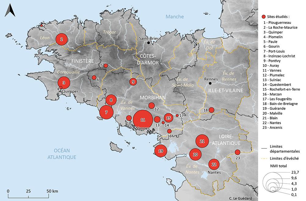 Carte de répartition des ensembles étudiés